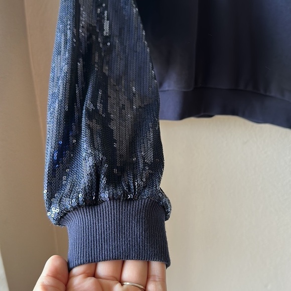 CULPOS x INC Collaboration Navy Blue Sequin Crop Sweatshirt - Picture 6 of 10